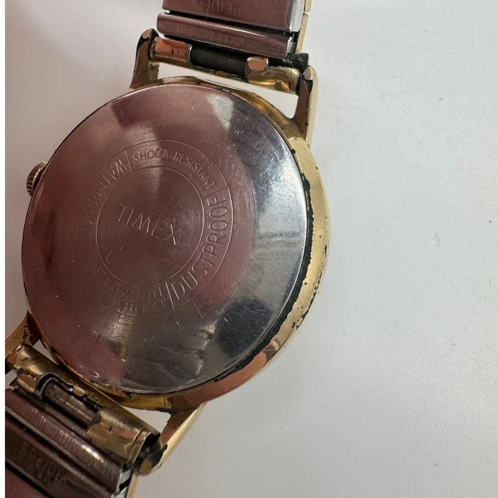 Vintage Timex Gold Tone Waterproof Manual Wind Watch Speidel Band Parts Repair‎